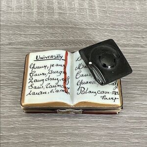 Limoges Black and Red University Book Trinket Box